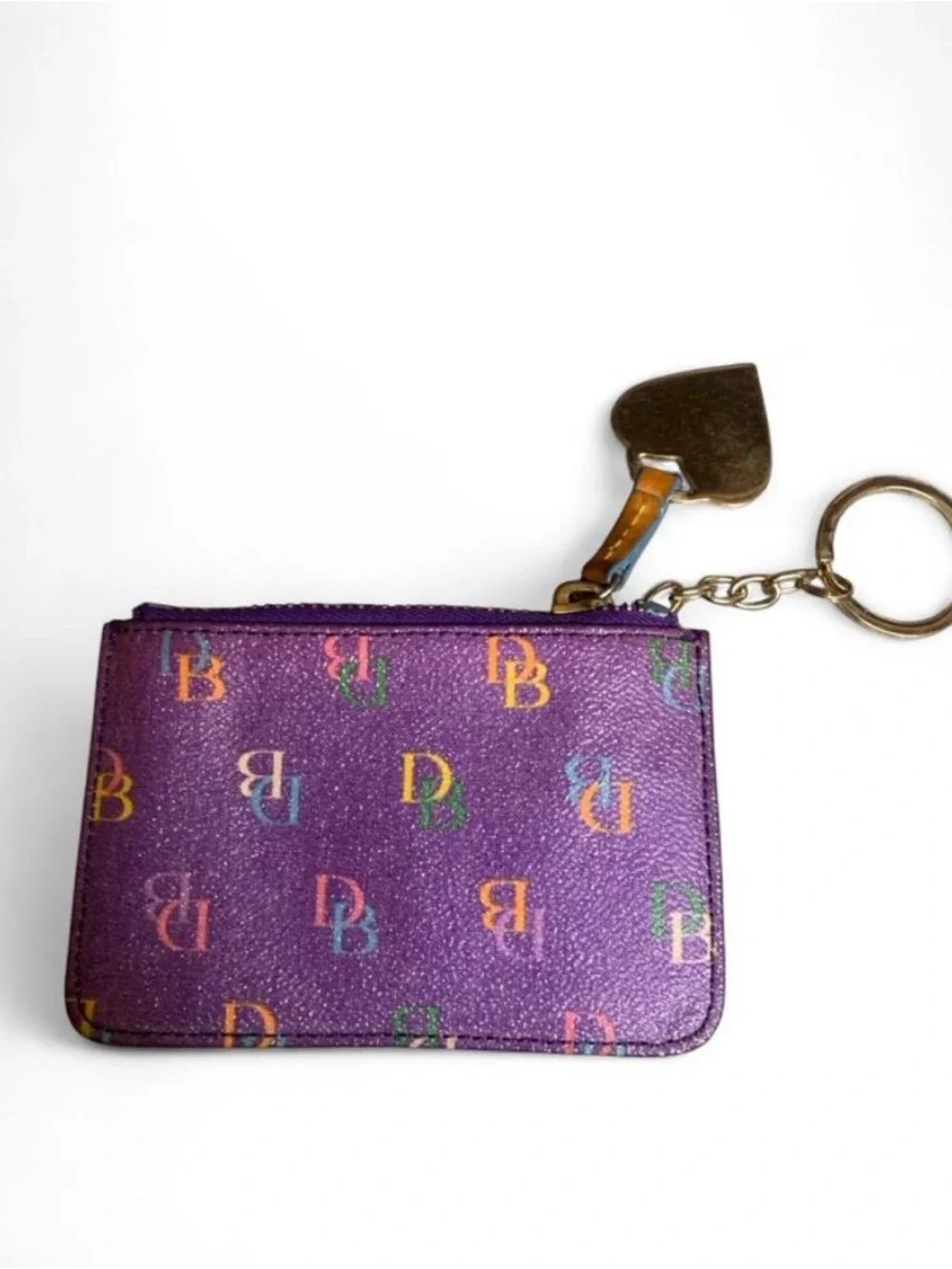 Vintage Y2K Dooney & Bourke Purple Multicolor DB Monogram Coin Case Key Wallet